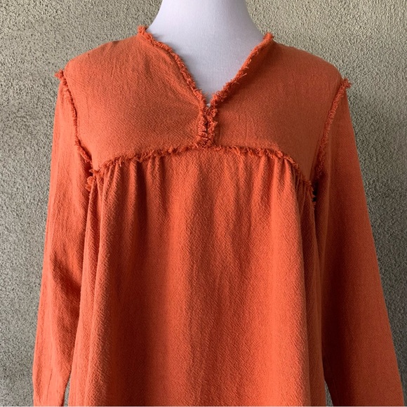 🔥5/$20🔥 “Zara” Rust Long-Sleeve Tunic Raw-Edge Seams size M - Picture 4 of 12